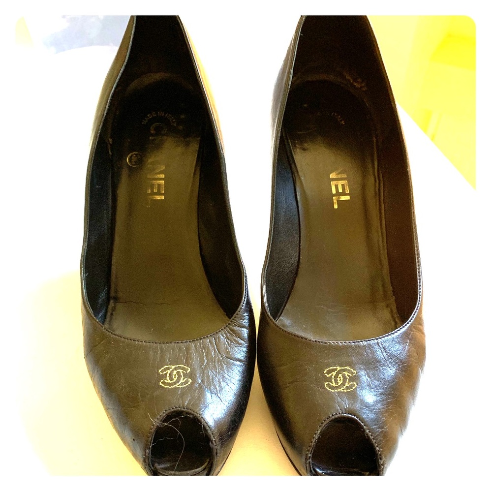 Chanel Black Leather Peeptoe
